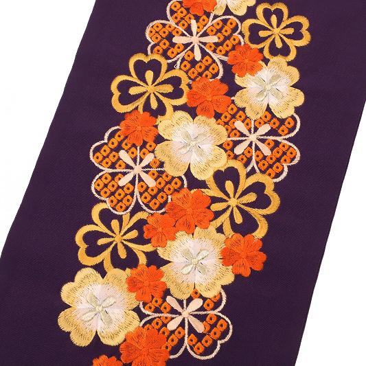 半衿 振袖 成人式 半襟 刺繍 紫 オレンジ 桜 鹿の子絞り 金糸 シルエリー Ｓｉｌｅｌｌｙ おし...