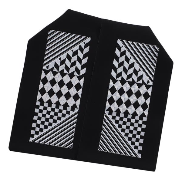 半衿 半襟 振袖 成人式 刺繍 黒地 グレー糸 グレージュ糸 銀糸 幾何学 幾何学模様 市松 ダイヤ...