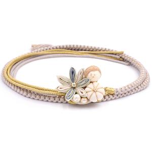 帯留め 単品 和風館「白×青 フラワー」日本製 マヨルカ柄 帯飾り 和装