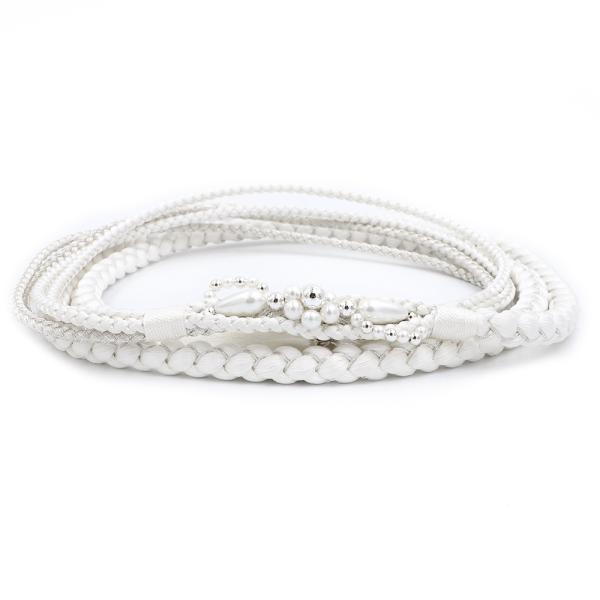 帯締め 振袖用 飾り紐 正絹 成人式 白 銀 パール ビーズ 丸組紐 フォーマル セミフォーマル 礼...