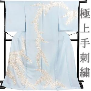 正絹訪問着 未仕立て 仮絵羽 薄ピンク地垣に枝椿模様 伊と幸 : 京都