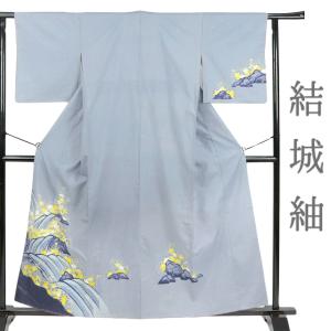 中古 本場牛首紬 紬 訪問着 リサイクル カジュアル 抹茶 蝋たたき染め