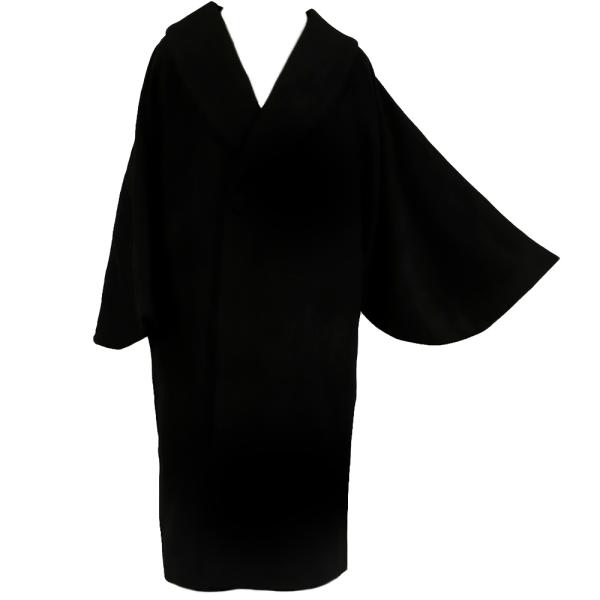 和装コート 黒地 ブラック カシミア カシミヤ混 ロング フリーサイズ へちま衿 筒袖 日本製 着物...