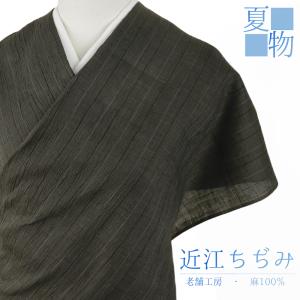 近江ちぢみ 反物 綿麻 川口織物 夏物 青 水色 白 生成り 縞 和柄 最未