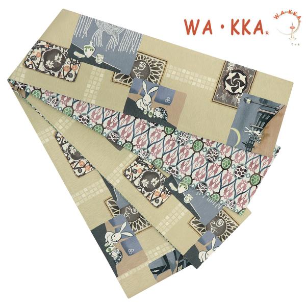 半幅帯 WA・KKA WAKKA ワッカ 「はしご酒 」 リバーシブル 正絹 ベージュ イエローベー...