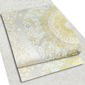 袋帯 唐織 正絹 洛陽織物 西陣織 白銀地 立枠 宝彩文 唐草 金糸 未