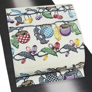 江戸紅型 名古屋帯 紅型染 最駒塩瀬 五泉 白地 花唐草 更紗 正絹