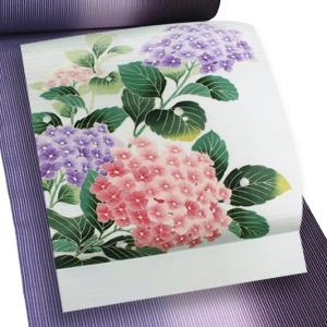 名古屋帯 夏帯 秀美 塩瀬 絽 五泉 夏物 正絹 白地 花 紫陽花 あじさい
