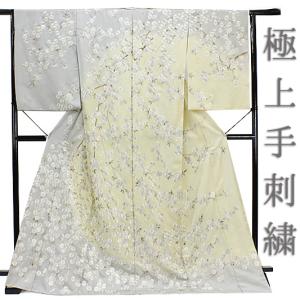 訪問着 手刺繍 総刺繍 正絹 白地 桜 未仕立て 仮絵羽 フォーマル 礼装