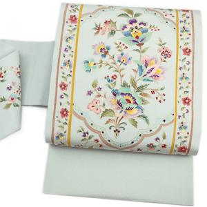 岡重 名古屋帯 染の名門 友禅染 正絹 塩瀬 絽 夏物 夏帯 薄黄色