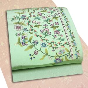 名古屋帯 岡重 黒地 象 花唐草 唐花 更紗 最塩瀬 友禅染 新品 未仕立て
