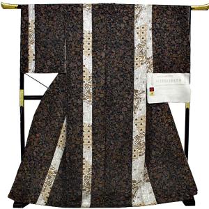 正絹 小紋 反物 【パープル 紫 花文つなぎ】丹後ちりめん 着尺 未