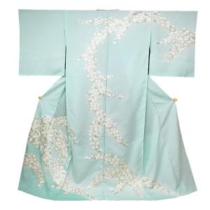 結城紬 正絹 水色 無地 未仕立て 反物 伝統工芸品 お洒落着 カジュアル