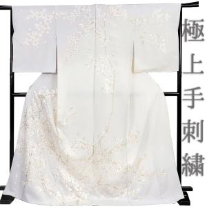 訪問着 手刺繍 総刺繍 正絹 白地 桜 未仕立て 仮絵羽 フォーマル 礼装