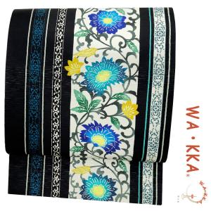 ⑥⑨⑤WAKKA バラ 京袋帯 ワッカ 正絹 全通 京袋帯 WA・KKA ワッカ 袋名古屋帯 正絹 ベージュ 黒 白 全通 椿 猫