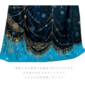 訪問着 正絹 最高級ちりめん 黒地 青 水色 ...の詳細画像3