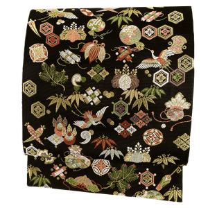 【最終お値下げ】袋帯　正絹　山下織物　唐織　宝尽くし小袖　松竹梅　六通柄　金糸 京都西陣織：老舗 山下織物謹製」 招福宝尽くし 黒色 フォーマル 正絹