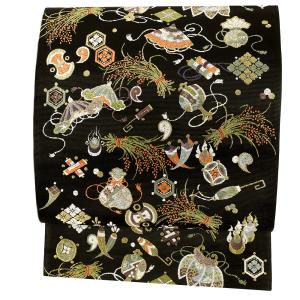 山下織物◇招福宝尽くし◇黒地逸品袋帯◇はたなか : はたなか呉服店