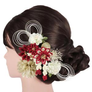 Prices down5）成人式 髪飾り 白 花 紐 2点セット「ピンク お花と玉 房