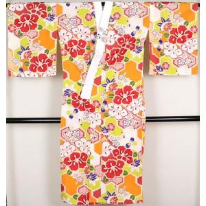 レトロ調  高級長襦袢  単衣  化繊 花柄　M寸　A4605