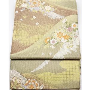 【美品】 六通柄袋帯　孔雀草花文様　銀糸　色留袖　訪問着　小紋　お洒落着 袋帯 麗美 金襴花鳥文 10104 六通柄 お仕立て代込 訪問着 留袖