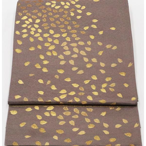 訪問着用 袋帯 正絹 本袋帯全通 小豆色 桜花びら Lサイズ F5741 未使用品 レディース シル...