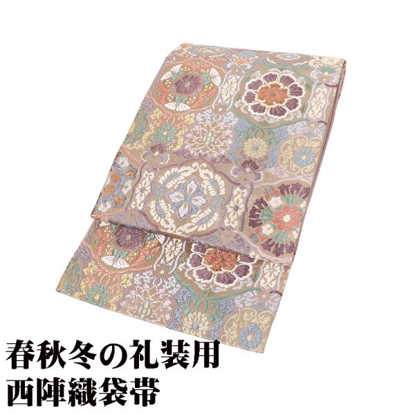 礼装用 袋帯 正絹 グレー紫 唐織 正倉院文様 唐花 華文 Mサイズ F8212 美品 レディース ...