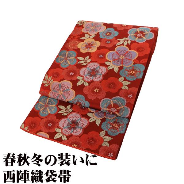 訪問着用 袋帯 正絹 赤紫 梅 Lサイズ F8261 美品 ふくろおび レディース シルク ギフト ...