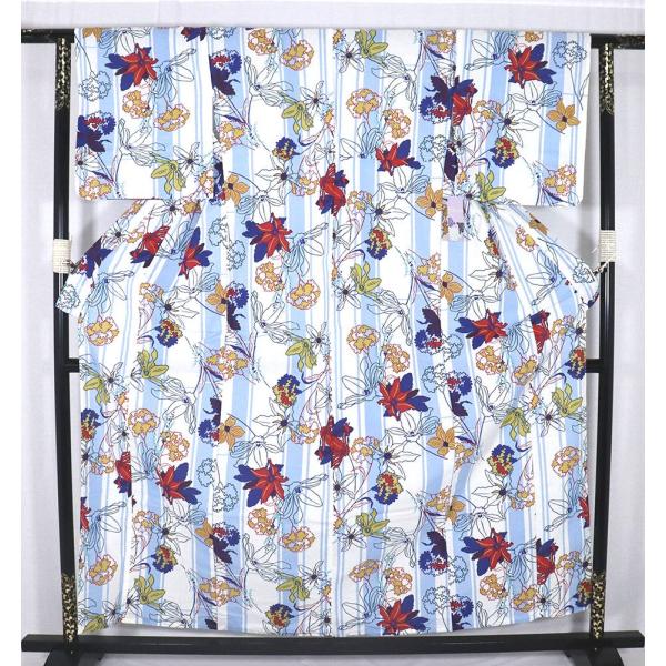 婦人用 浴衣 綿 白 水色 花柄 LY2984 新品 フリーサイズ 夏着物 レディース 6月7月8月...
