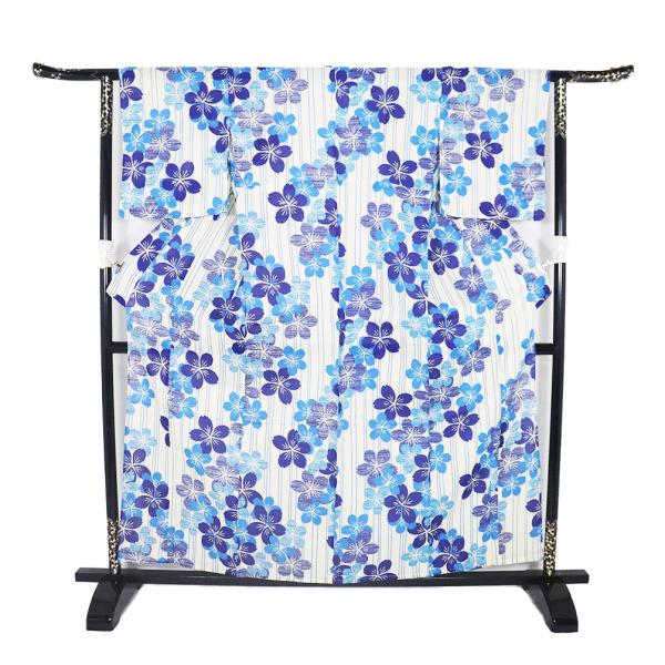 綿紗もじり織 縦縞 婦人用 浴衣 黄色 青色 紺色 桜 LY3150 新品 Fサイズ ゆかた 夏着物...