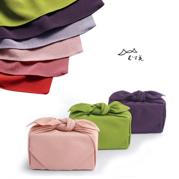 風呂敷 中 70cm むす美 ポリエステルちりめん 無地 (全6色) 二巾 緑色 紫 ピンク 赤 朱...