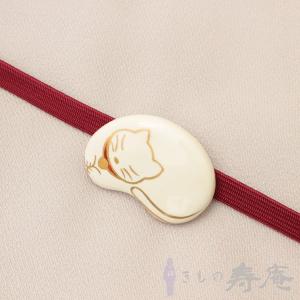 帯留め 猫 白 清水焼 三分紐用 陶器 伝統工...の詳細画像1