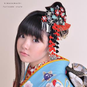 七五三 髪飾り 7歳 つまみ細工 髪飾り2点セット「ピンク×白 お花 、房