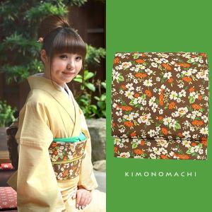 木綿名古屋帯「ブラウン お花」