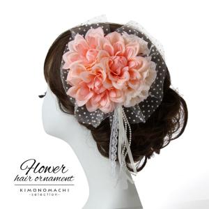 髪飾り「ピンク×白色 花とレース、レースリボン」