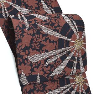 Prices down2）本場筑前博多織 名古屋帯「焦げ茶色 華文縞」 未仕立て