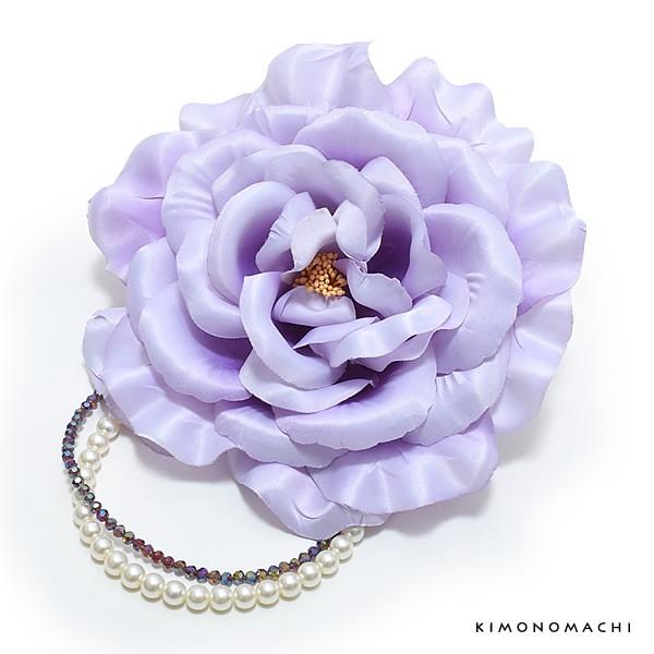 （Prices down2）成人式 髪飾り 振袖「パープルの大きなお花、ビーズ飾り」ヘアアクセサリー...
