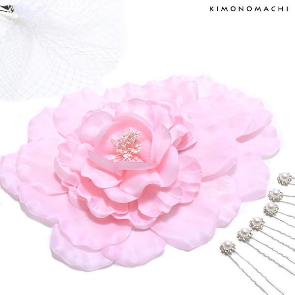 （Prices down5）成人式 髪飾り 振袖セット「薄ピンク色の大きなお花、レース、Uピン飾り」...
