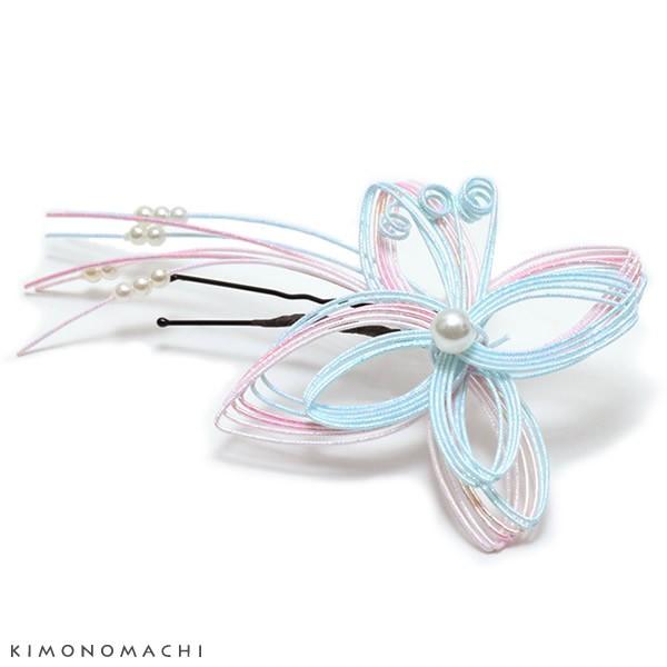 成人式 髪飾り 水引き 髪飾り「水色×ピンク」ヘアアレンジ ポイント髪飾り Uピン髪飾り 振袖 袴 ...