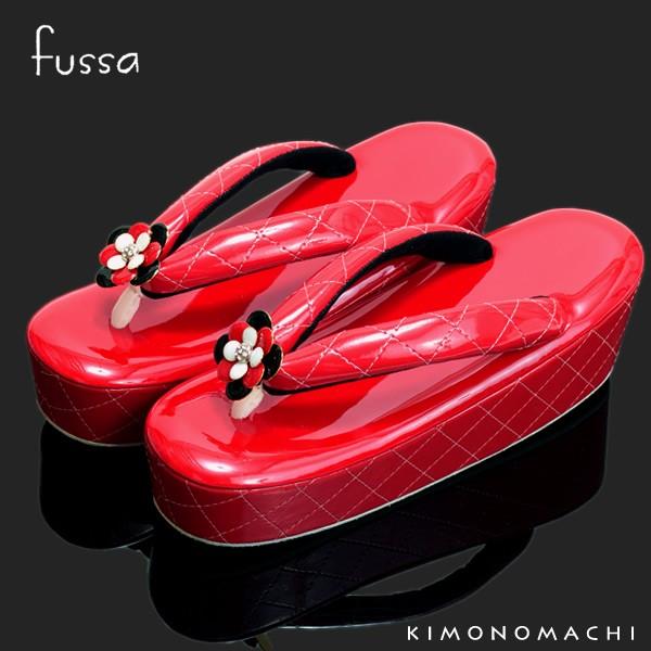 成人式 草履 厚底 Lサイズ fussa ブランド「赤色ステッチ お花飾り付き」ステッチ草履 振袖草...