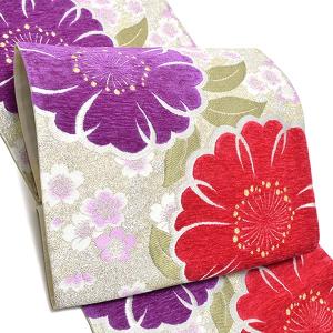 sarasa R7SK1330 振袖+帯 2点セット 花 華やか 六通柄 振袖 袋帯 単品「象牙色地、白金×砂色 ねじ花に七宝」六通柄 日本製 お