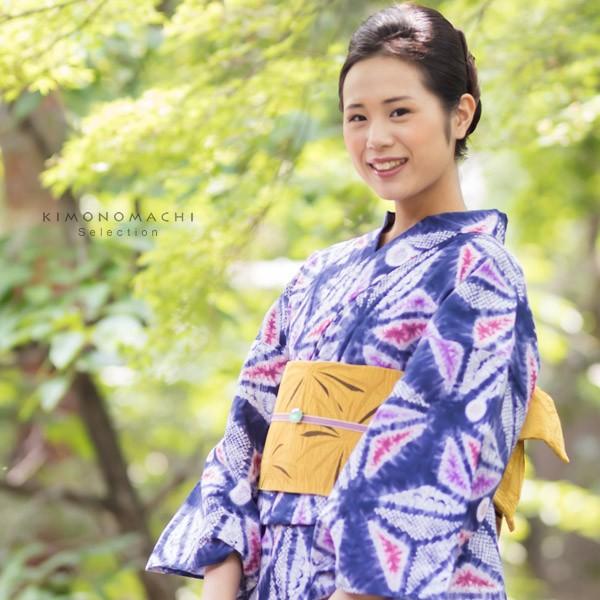 （Prices down2）浴衣 レディース 単品 「青藍色　絞り風麻の葉」夏祭り に ボヌールセゾ...