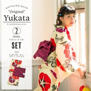 浴衣 レディース セット オリジナル 「赤色　朝顔」綿