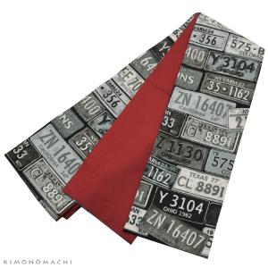 （Prices down）木綿 半幅帯「ナンバープレート」カジュアル