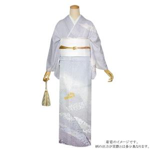 C339正絹　単衣　訪問着　金彩　極美品　着物 仕立て上がり 訪問着 単品 桂由美 「鴇鼠色 山霞に花紋」 正絹 着物