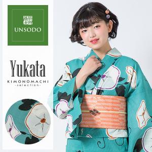 芸艸堂 浴衣単品「青緑色　朝顔」UNSODO 山本雪桂 綿紅梅 綿浴衣ss2406ykl40｜kimonomachi