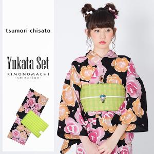 浴衣 レディース セット ツモリチサト 「黒色　薔薇」浴衣2点セット tsumori chisato 綿浴衣 女性浴衣セットss2206ykl50｜kimonomachi