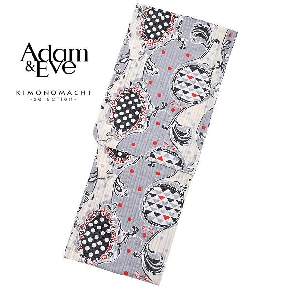 （Prices down2）浴衣 レディース 単品 Adam＆Eve 「グレー　ゆらぎ縞に水玉」30...