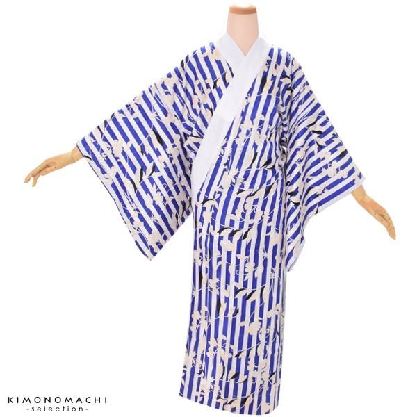 （Prices down2）長襦袢 洗える 長襦袢 半襟付 レディース 女性「青色 縞に草花」S M...