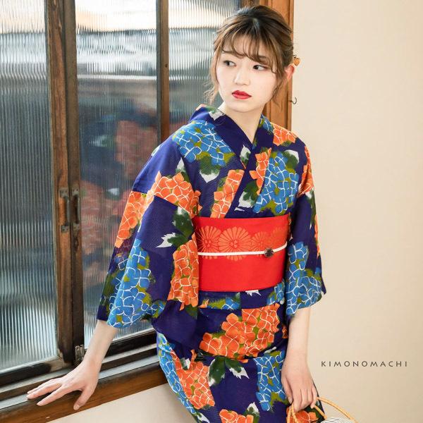 （Prices down2）浴衣 レディース 「紫陽花　紺」綿絽 大人 女性浴衣単品 夏着物 オリジ...